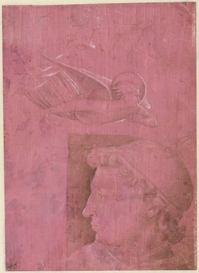 Cabeza de un hombre, dos estudios del perfil de una mujer y un estudio de un ángel verso, c. 1458 de Benozzo Gozzoli