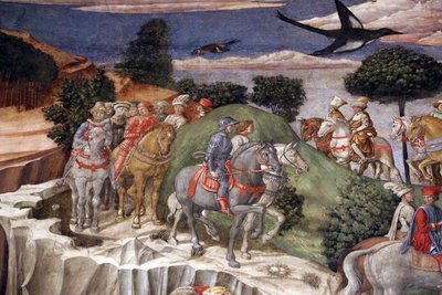 Italiano: El viaje de los Reyes Magos: la procesión Gasparre del Rey más joven de Benozzo Gozzoli