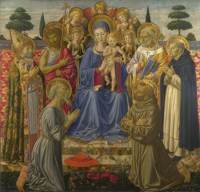 Madonna con niño rodeada de ángeles y santos. 1461-62 de Benozzo Gozzoli