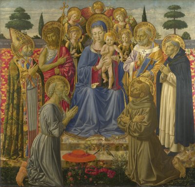 La Virgen y el Niño entronizados entre ángeles y santos, 1460s de Benozzo Gozzoli