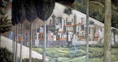 Ciudad medieval, detalle del ciclo del Viaje de los Reyes Magos en la capilla, c.1460 (fresco) de Benozzo di Lese di Sandro Gozzoli