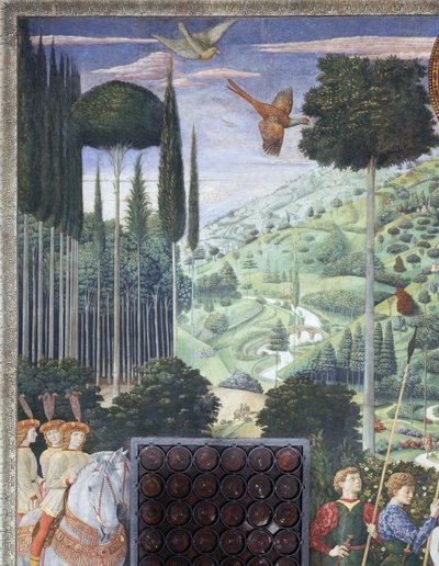 Procesión de Baltasar como Juan VIII Paleólogo, detalle del ciclo del Viaje de los Magos en la capilla, c.1460 (fresco) de Benozzo di Lese di Sandro Gozzoli