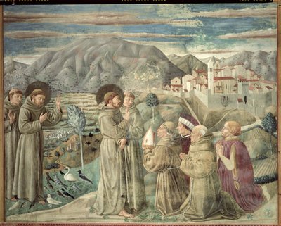 San Francisco predicando a los pájaros y bendiciendo Montefalco, 1452 de Benozzo di Lese di Sandro Gozzoli