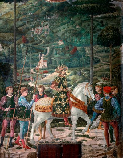 El emperador bizantino "El viaje de los Magos". Cortejo de los Magos de Jerusalén a Belén llamado en italiano "Viaggio dei Magi" o "Cavalcata dei Magi". Detalle que representa al emperador bizantino Juan VIII Paleólogo (1392-1448). Detalle. Fresco de los M de Benozzo di Lese di Sandro Gozzoli