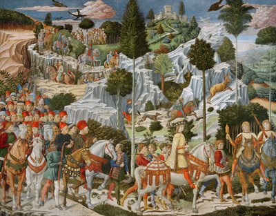El Viaje de los Magos a Belén, la pared derecha de la capilla, c.1460 de Benozzo di Lese di Sandro Gozzoli