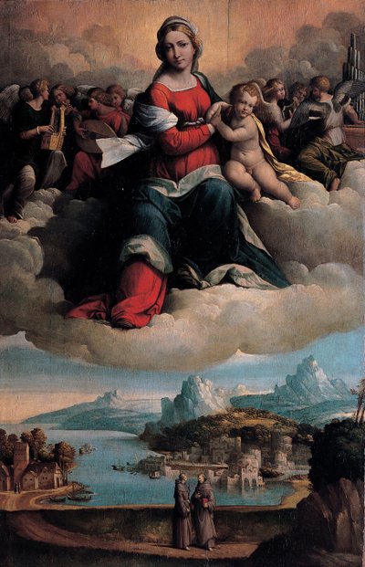 La Virgen y el Niño en gloria con los santos Antonio de Padua y Francisco de Benvenuto Tisi da Garofalo