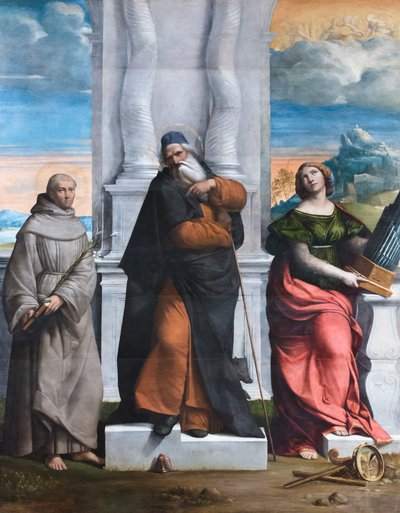 San Antonio abad, Antonio de Sicilia y Cecilia de Benvenuto Tisi da Garofalo