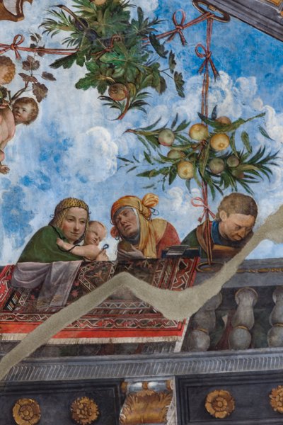 Mujer y niño, detalle, bóveda de la Sala del Tesoro (fresco) (detalle de 3707463) de Benvenuto Tisi da Garofalo