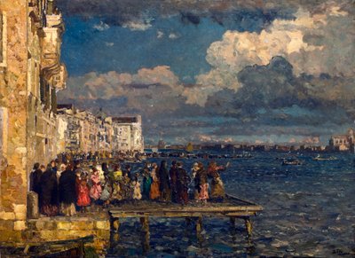 Preparación de la Fiesta del Redentor en Venecia Pintura de Beppe Ciardi (1875-1932) 1910-1915 Colección particular de Beppe Ciardi