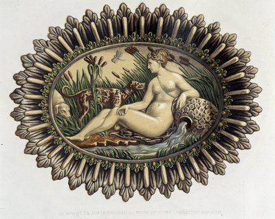 La ninfa de Fontainebleau - Plato cerámico, en “La obra de Bernard Palissy” por C. Delange y C. Borneman, París de Bernard (after) Palissy