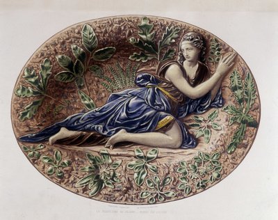 Madeleine en el desierto - Plato cerámico, en "La obra de Bernard Palissy" por C. Delange y C. Borneman, París de Bernard (after) Palissy
