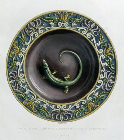Plato con lagarto - Plato cerámico, en "La obra de Bernard Palissy" por C. Delange y C. Borneman, París de Bernard (after) Palissy