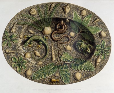 Plato a reptiles - Plat cerámico, en "The work of Bernard Palissy" por C. Delange y C. Borneman, París de Bernard (after) Palissy
