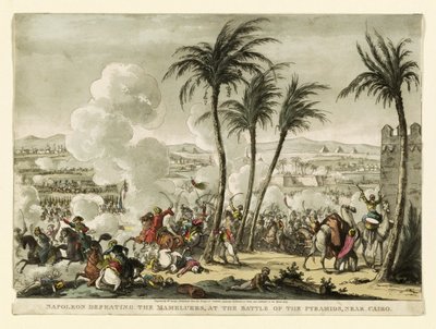 Napoleón derrotando a los mamelucos en la batalla de las pirámides, cerca de El Cairo, grabado por George Cruikshank, 1823 de Bernard Edouard Swebach