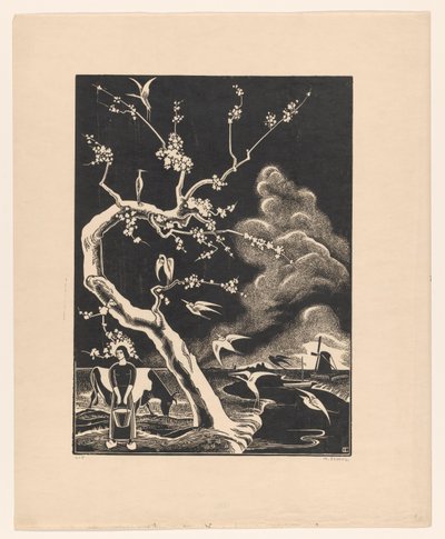 Árbol con garzas de Bernard Essers (signed by artist)