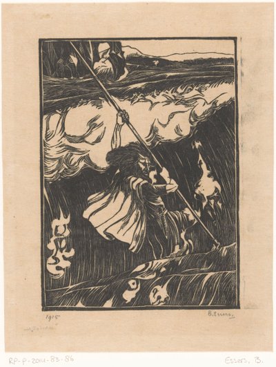 Cuchulainn luchando contra el oleaje de Bernard Essers (signed by artist)