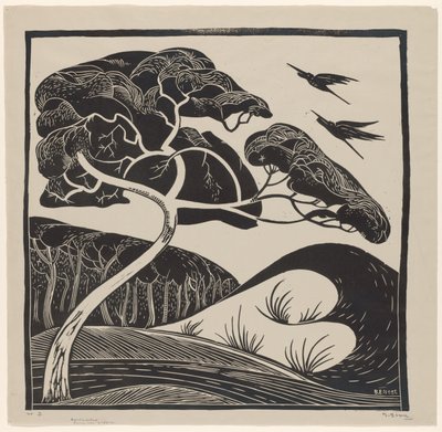 Paisaje de dunas (título en el objeto)
Árbol con 2 garzas (título en el objeto) de Bernard Essers (signed by artist)