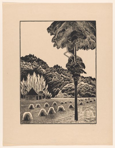 Paisaje de dunas con tolvas de heno de Bernard Essers (signed by artist)