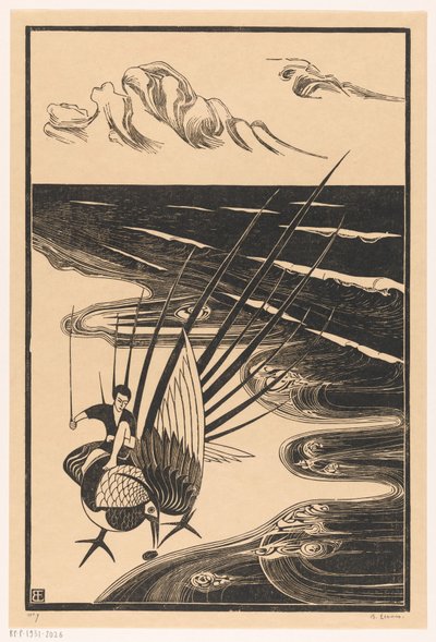 Figura sentada sobre un faisán en la playa de Bernard Essers (signed by artist)