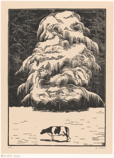 Vaca cerca de un alerce de Bernard Essers (signed by artist)