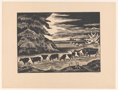 Vacas en un paisaje de Bernard Essers (signed by artist)
