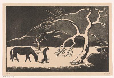 Hombre con caballo en la nieve de Bernard Essers (signed by artist)