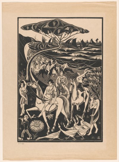 Desfile de jinetes en la playa de Bernard Essers (signed by artist)