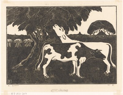Dos vacas junto a un árbol de Bernard Essers (signed by artist)