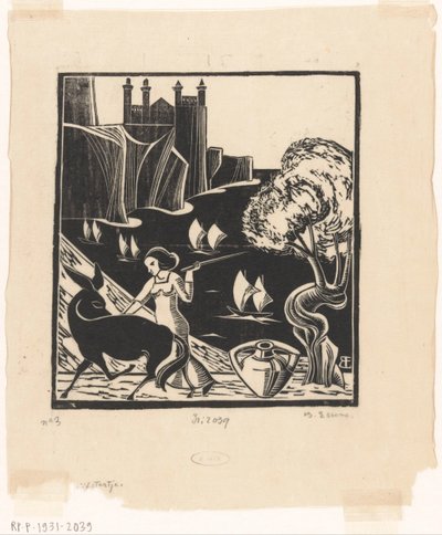 Mujer conduciendo un burro de Bernard Essers (signed by artist)