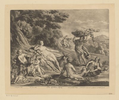 Figuras semidesnudas y cabras en un paisaje La edad de oro (título sobre el objeto) de Bernard Lens (II)