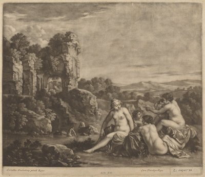 Bañistas en un paisaje de Bernard Lens, after Cornelis van Poelenburch
