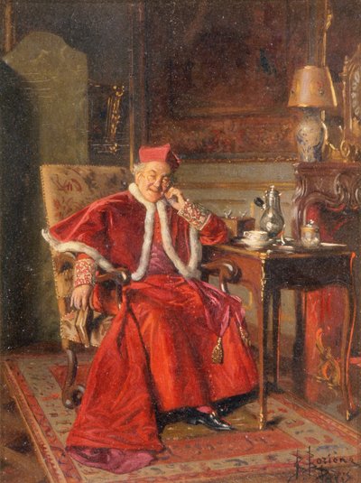 Cardenal en el café, c.1895 (óleo sobre tabla) de Bernard Louis Borione