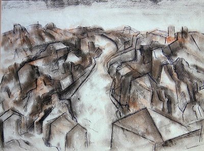 A Quiet Street (lavado de tiza de color con tinta azul) de Bernard Meninsky