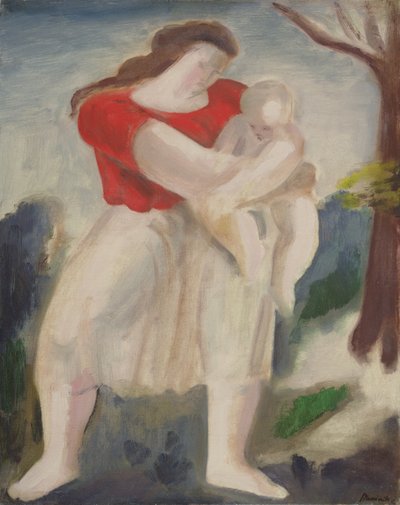 Madre e hijo, c.1940 (óleo sobre tabla) de Bernard Meninsky