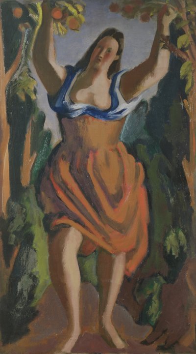 Recogiendo fruta, c.1940 (óleo sobre lienzo) de Bernard Meninsky