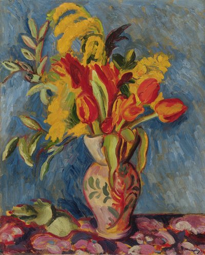 Naturaleza muerta con flores en una jarra, c.1920 (óleo sobre lienzo) de Bernard Meninsky