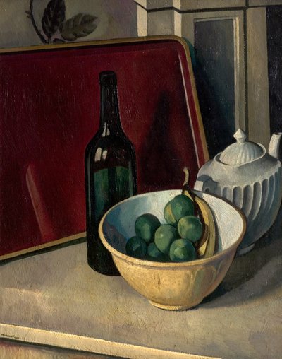 Bodegón con cuenco amarillo y fruta de Bernard Meninsky