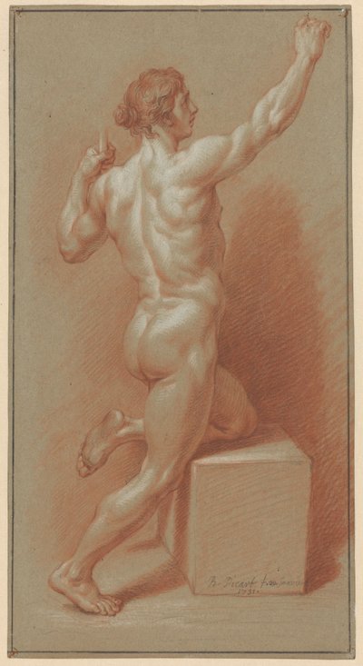 Hombre desnudo apoyado en la rodilla izquierda de Bernard Picart (signed by artist)