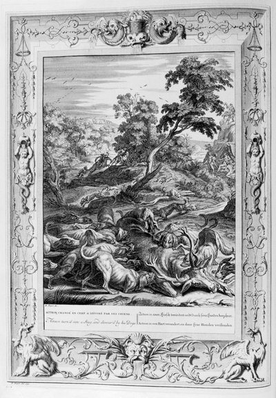 Acteón convertido en un Ciervo y devorado por sus perros, 1733 de Bernard Picart