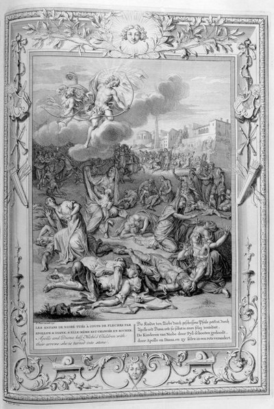 Apolo y Diana matan a los hijos de Niobe con sus flechas, 1733 de Bernard Picart