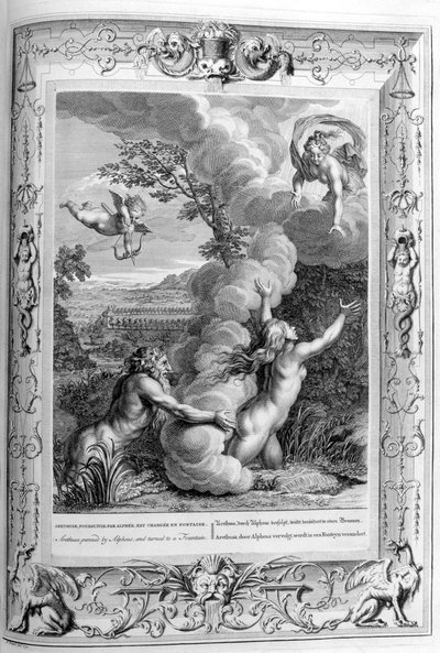 Arethusa perseguida por Alfeo y convertida en fuente, 1733 de Bernard Picart
