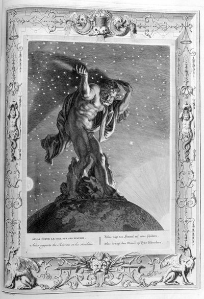 Atlas sostiene los cielos sobre sus hombros, 1733 de Bernard Picart