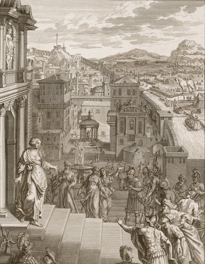 Cassandra Predice a los Troyanos su Destino y No es Creída, 1731 de Bernard Picart