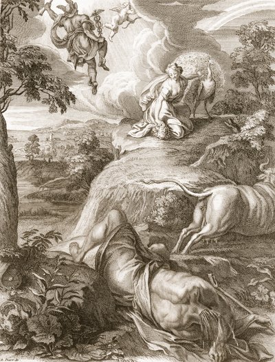 Io se convierte en una vaca: Mercurio le corta la cabeza a Argus de Bernard Picart