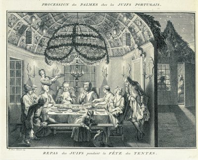 Comida judía durante la Fiesta de los Tabernáculos, ilustración de 