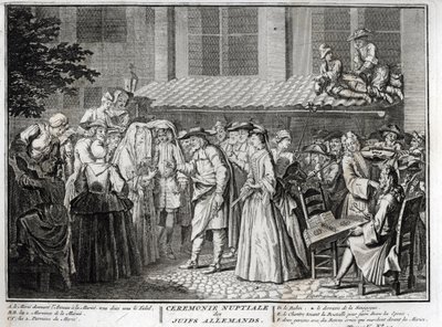 Boda judía en la comunidad judía alemana Grabado de la “Ilustración de ceremonias y costumbres religiosas de todos los pueblos del mundo” por Bernard Picart (1723-1743) 1819 Colección privada de Bernard Picart