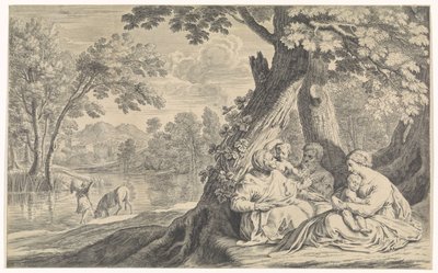 Paisaje con la Sagrada Familia acompañada de Isabel y Juan el Bautista de Bernard Picart