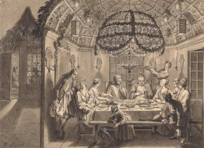 Comida en la cabaña durante la Fiesta de los Tabernáculos de Bernard Picart
