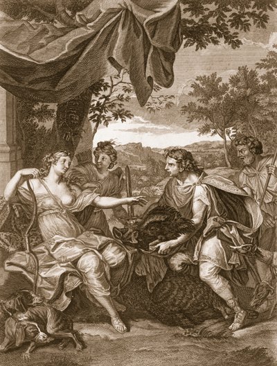 Meleagro presenta la cabeza del jabalí a Atalanta, 1731 de Bernard Picart