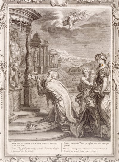 Oeneus, rey de Calidón, habiendo descuidado a Diana en un sacrificio es castigado por su impiedad, 1731 de Bernard Picart